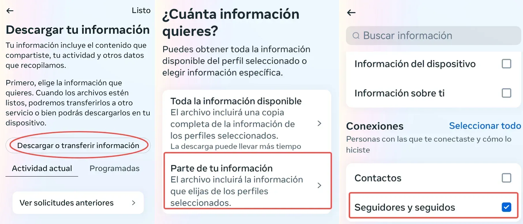 Descargar o transferir información